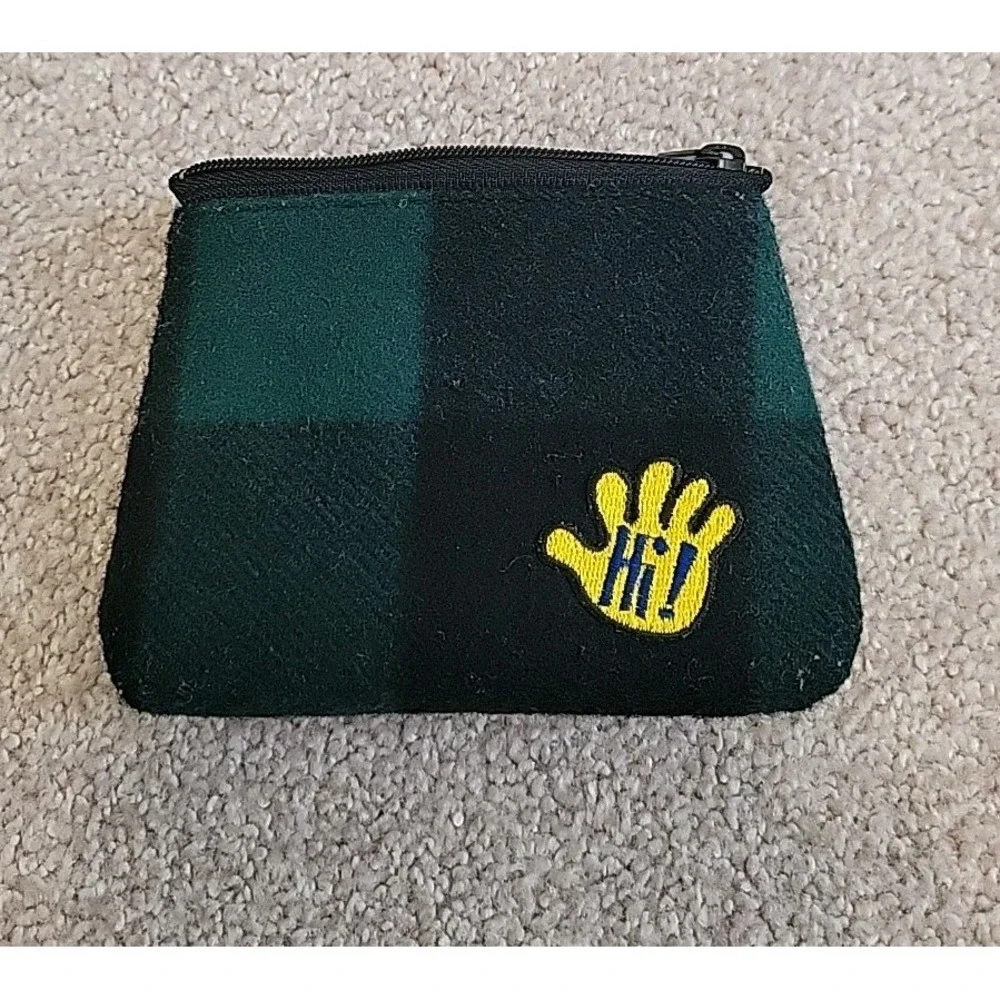 PEARLY‎ GATES BELT AND POUCH, GREEN PLAID, FELT, 45